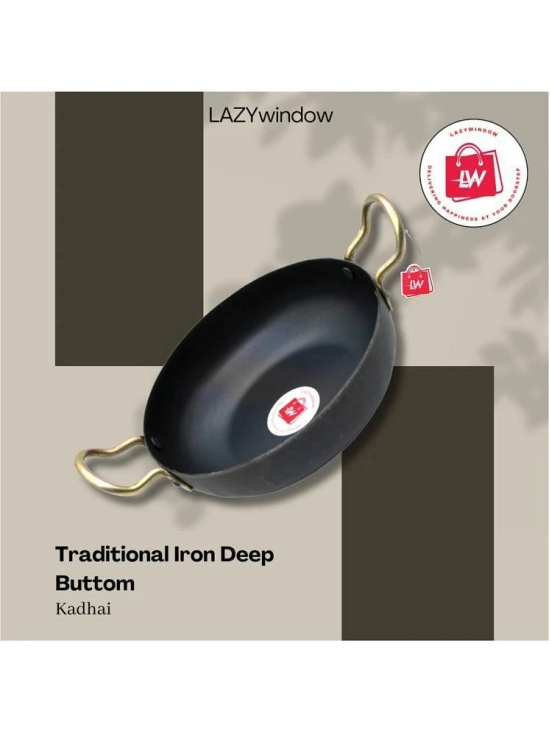 LAZYWINDOW Iron Non coated Deep Kadhai 0.3 mm ( 0.6 ) L - Black