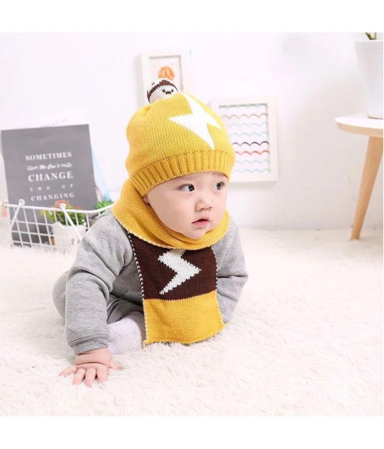 Penyan Winter Woolen Beanie Cap for Babies Girls & Boys with Muffler (Yellow) - None