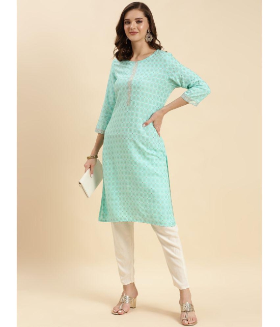 Rangita Women Sea Green Rayon Printed Knee Length Straight Kurti - None