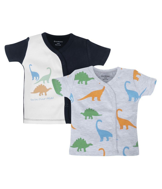 My Milestones T-shirt Half Sleeves Boys Grey Dino / Navy Blue -2Pc Pack 6-9 M - None