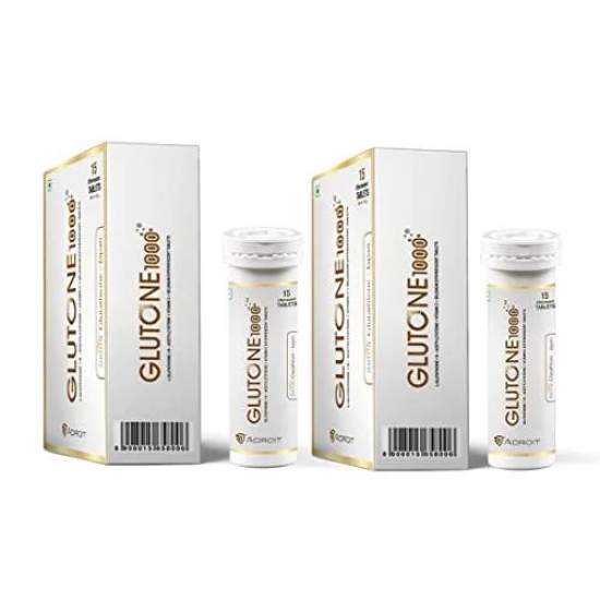 Glutone 1000 – Glutathione Effervescent Tablets| Made with Setria L-Glutathione (Japan)| For Radiant Glow| Evens Skin Tone| 15 Tablets (Pack of 2)