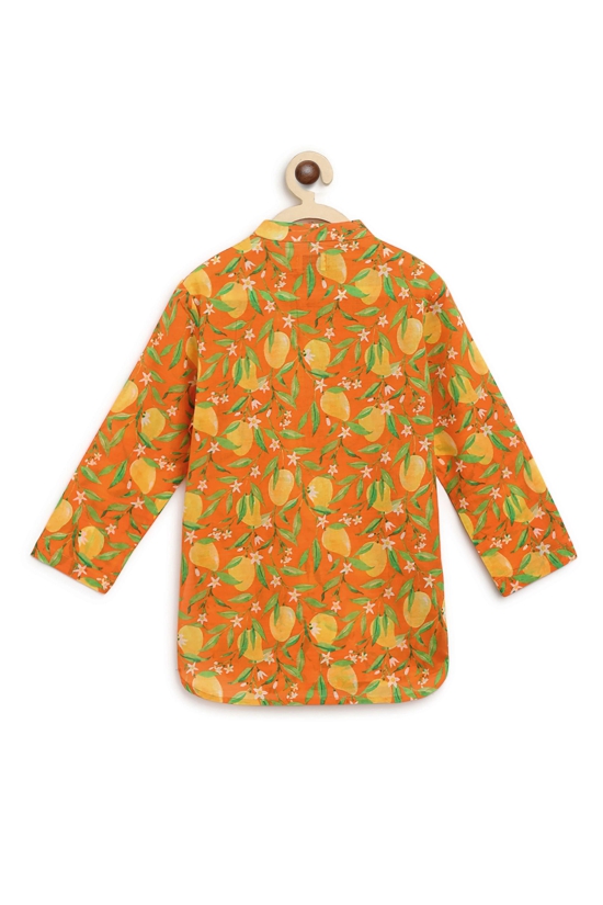 Boys Short Kurta Printed Mango - Orange 1Y