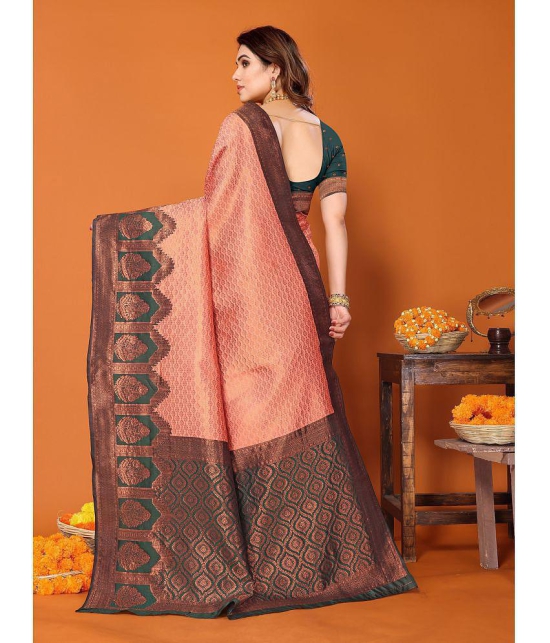 Rangita Women Ethnic Motifs Woven Kanjivaram Saree with Blouse Piece - Peach - Peach