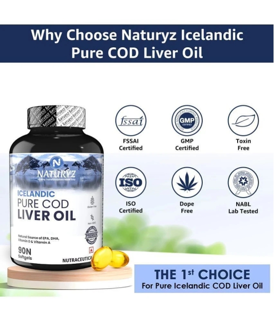 NATURYZ Icelandic COD Liver Fish Oil Capsules with Natural Omega 3 & Vitamins (A & D) - 90 softgels