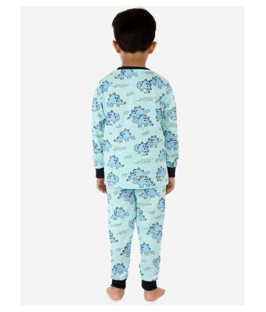 Lazy Shark Boys Turquoise Blue  Black Dinosaur Printed Night Suit - None