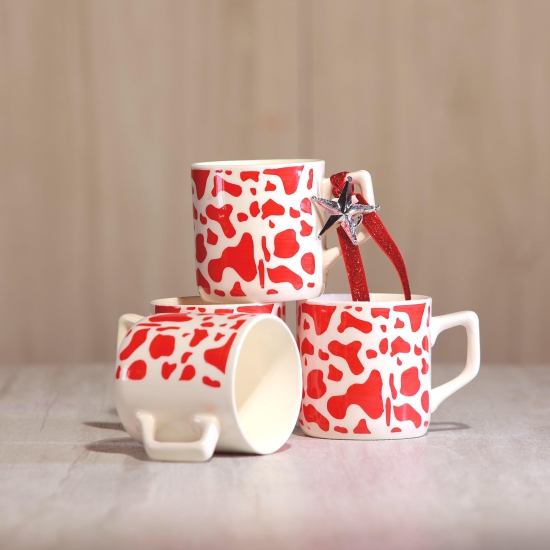 Ceramic White Mugs With Red Dots | Set of 2-