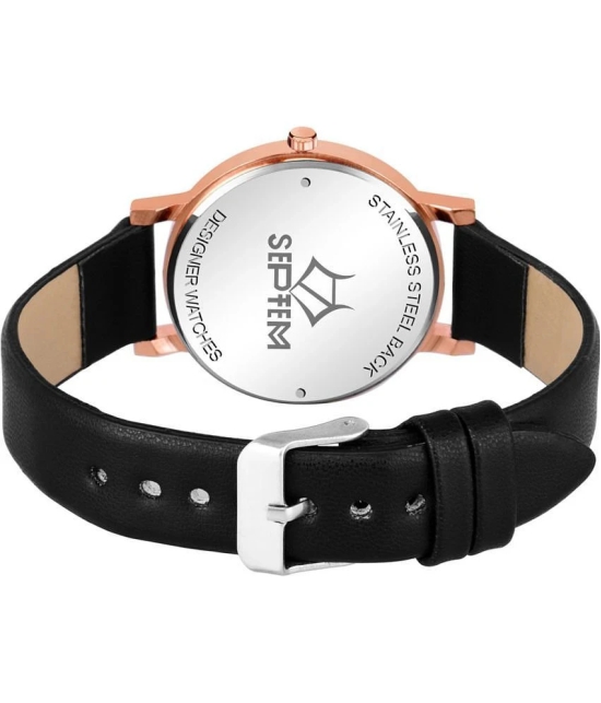 Septem Black Leather Analog Womens Watch