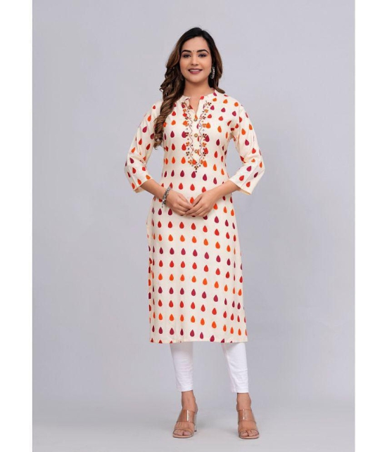 MAUKA Rayon Printed Straight Women''s Kurti - Beige ( Pack of 1 ) - None