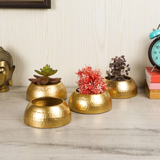 Metal Bowl Planter Set of 4-Gold