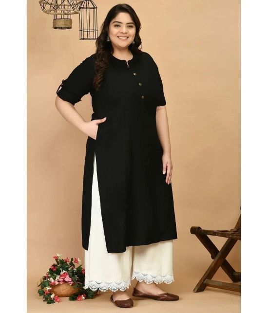 PrettyPlus by Desinoor.com Rayon Solid Straight Womens Kurti - Black ( Pack of 1 ) - None