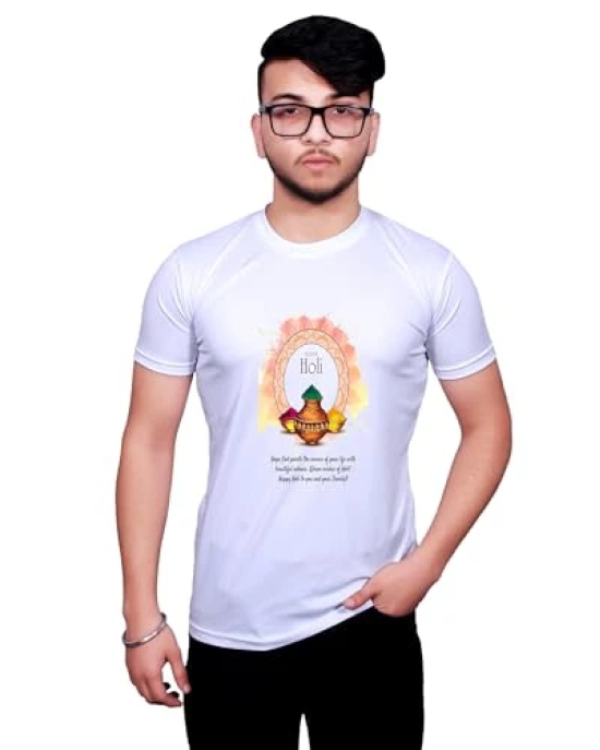 NITYANAND CREATIONS Round Neck White Holi T-Shirt for MEN-HOLI-T-SHIRT-11517-L