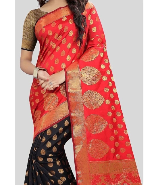 Gazal Fashions - Red Banarasi Silk Saree With Blouse Piece ( Pack of 1 ) - Red