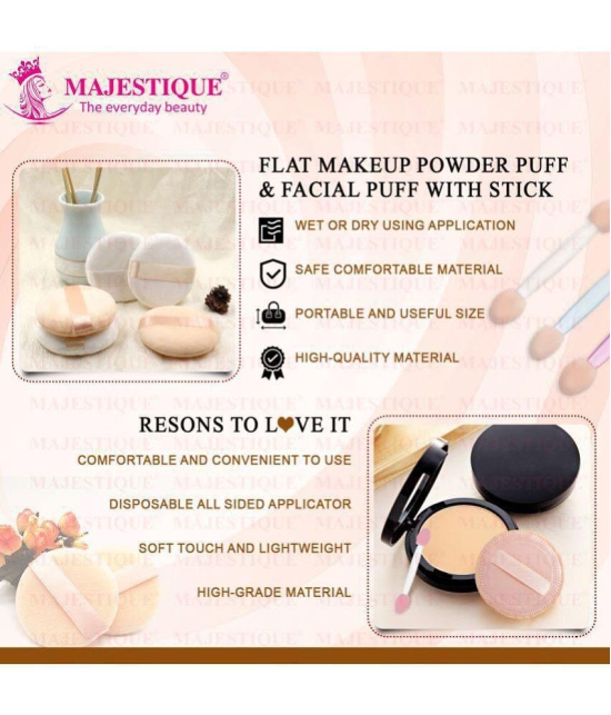 Majestique 2Pcs Flat Powder Puff with Grip, Makeup Sponge with Stick (Multicolor)