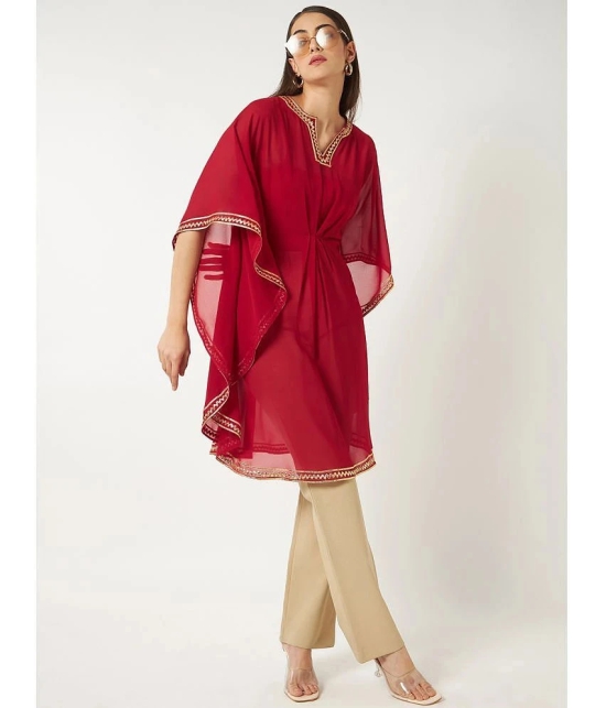 Pannkh - Red Georgette Womens Kaftan Kurti ( Pack of 1 ) - None