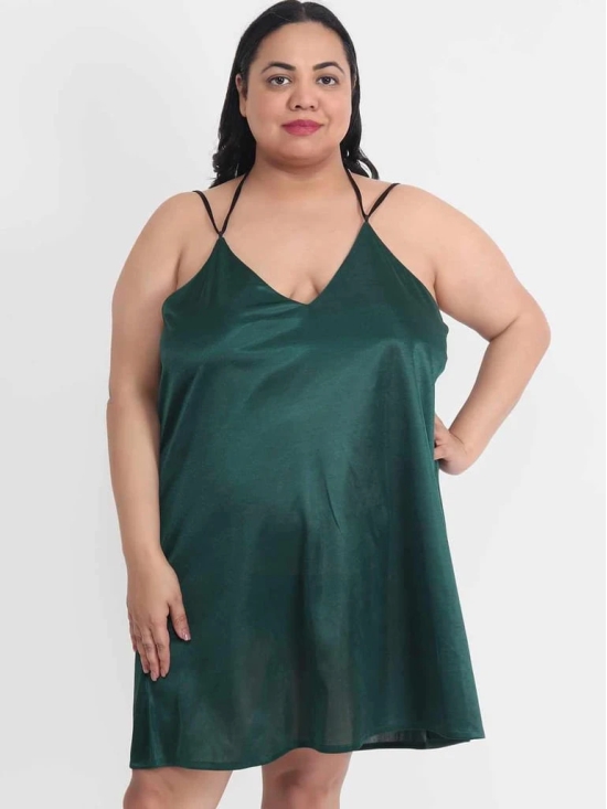 Plus Size Sexy Solid Satin Green Babydoll and Bikini Dress Dress for Honeymoon BB37Gb