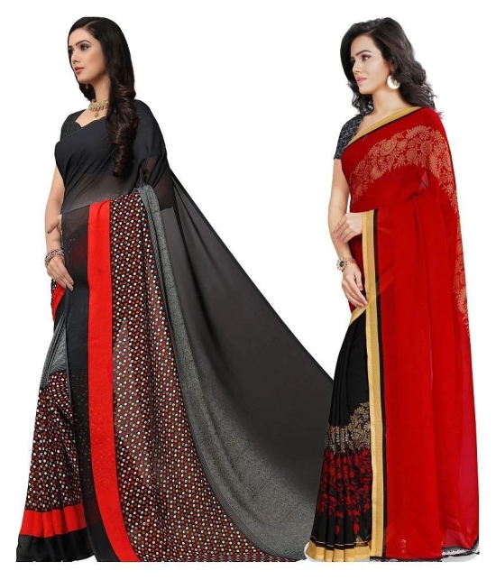 Anand Sarees - Multicolor Georgette Saree With Blouse Piece (Pack of 2)