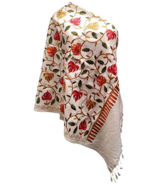 Soul Essence White Floral Wool Stoles ( Pack of 1 )