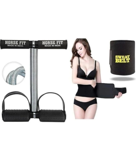 HORSE FIT Tummy Trimmer Single spring with Slim Belt Combo | Waist Trimmer | Body Shaper | Weight Loss Fitness Equipment | Body Toner | Single Spring Ab Tummy Trimmer - Black