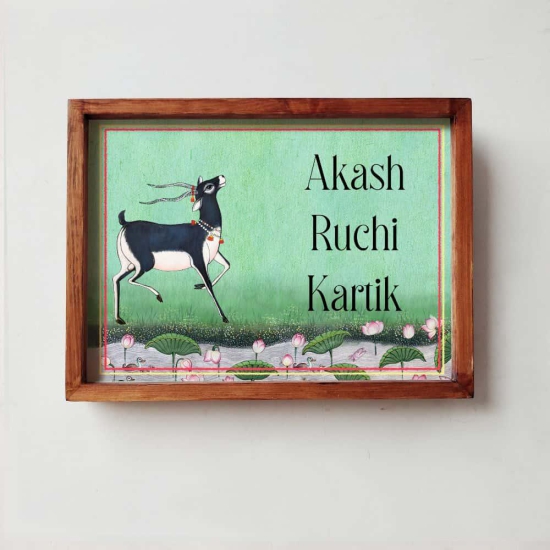 Krishna Mrig - Handcrafted Framed Nameplate