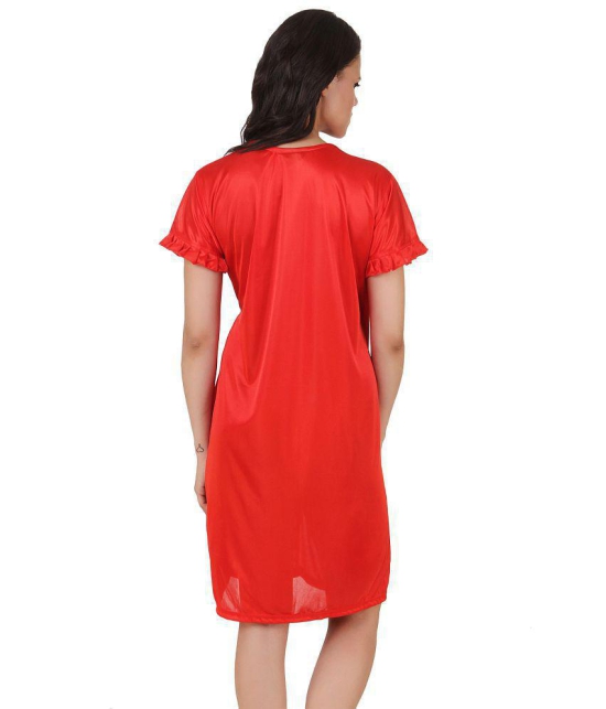 Fasense Satin Nighty & Night Gowns - Red - M