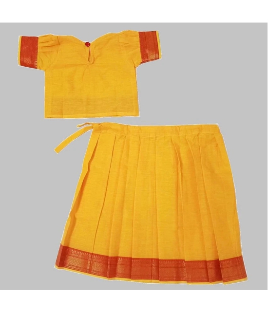 harshvardhanmart.com - Yellow Cotton Girls Lehenga & Crop Top ( Pack of 1 ) - None