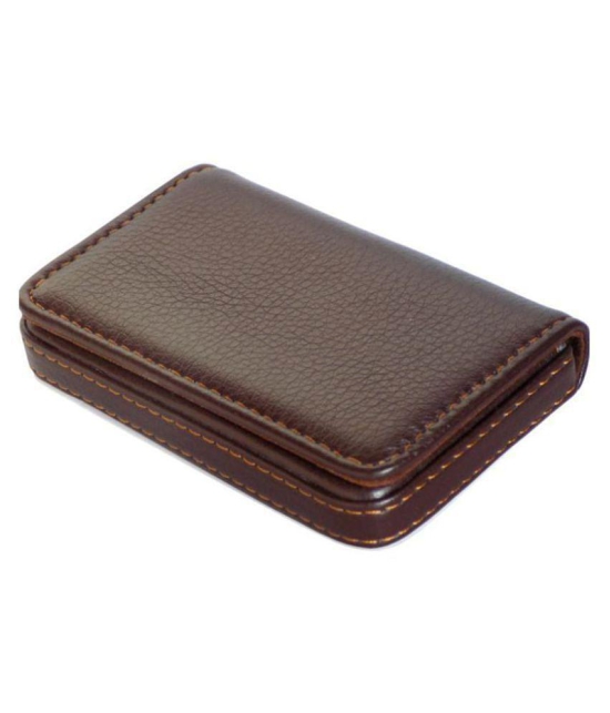 Stitched PU Leather ATM Credit Debit Business ID memory Card Holder Wallet for Men & Women - Brown