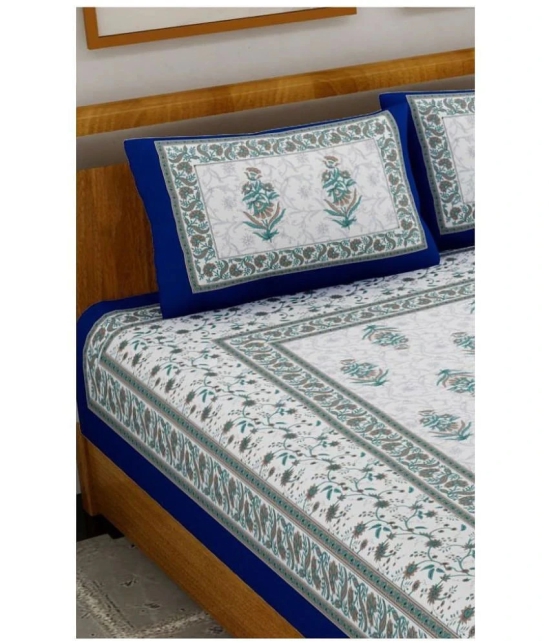 Uniqchoice - Blue Cotton Double Bedsheet with 2 Pillow Covers - Blue