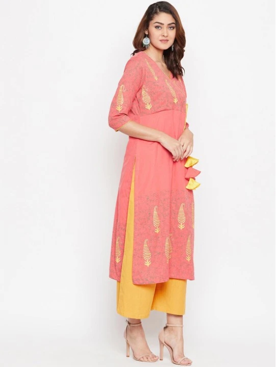 Women Peach-Coloured & begonia Ethnic Motifs Embroidered Thread Work Kurta