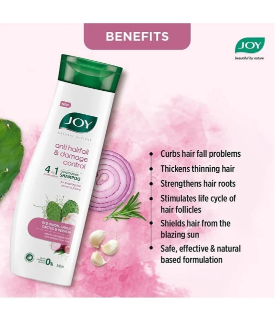 Joy Natural Actives Anti Hairfall & Damage Control 4-In-1 Conditioning Shampoo 340ml, (Pack of 1)