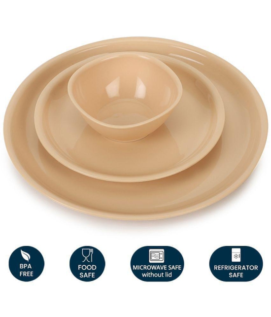 HOMETALES - 24 Pcs Round Beige Plastic Dinner Set ( Pack of 24 ) - Beige