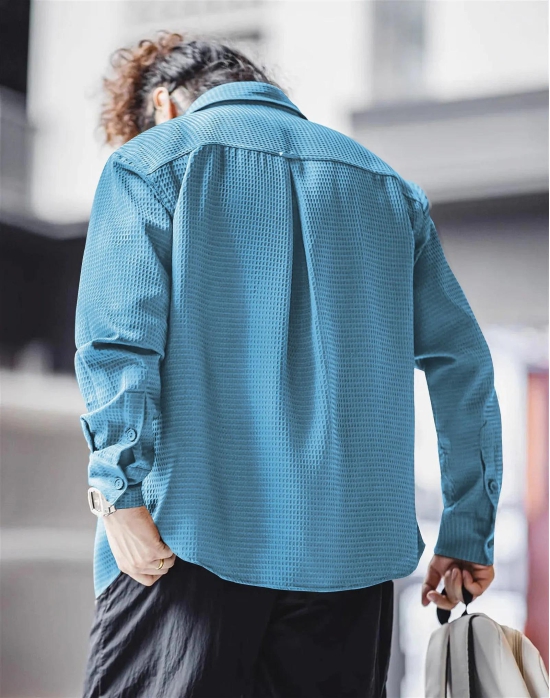 Sky Blue Long Sleeve Waffle Shirt-XL