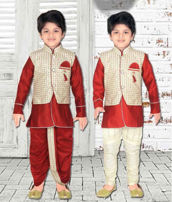 ahhaaaa Kids Indian Ethnic Waistcoat, Kurta, Breaches and Dhoti Pant Set for Baby Boys - None