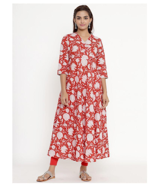 miravan Red Cotton Anarkali Kurti - - L