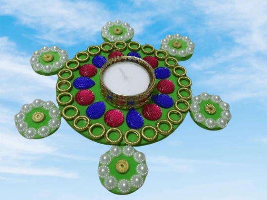 Handmade Decorative Floating Diya Rangoli with 6 siders