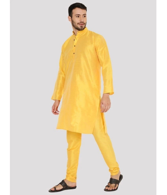 Maharaja - Yellow Silk Regular Fit Mens Kurta Pyjama Set ( Pack of 1 ) - None