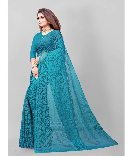 Apnisha - Turquoise Net Saree With Blouse Piece ( Pack of 1 ) - Turquoise