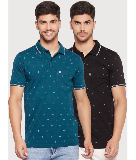 UNIBERRY - Teal Blue Cotton Blend Regular Fit Mens Polo T Shirt ( Pack of 2 ) - None