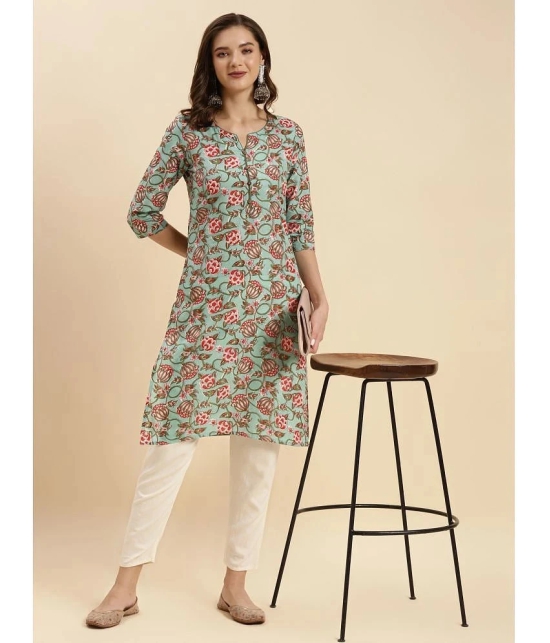 Rangita Women Sea Green Cotton Printed Knee Length Straight Kurti - None