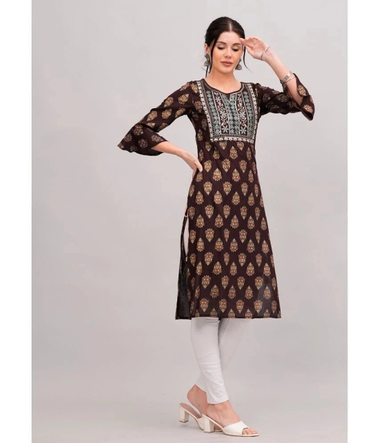 MAUKA Rayon Printed Straight Womens Kurti - Brown ( Pack of 1 ) - None