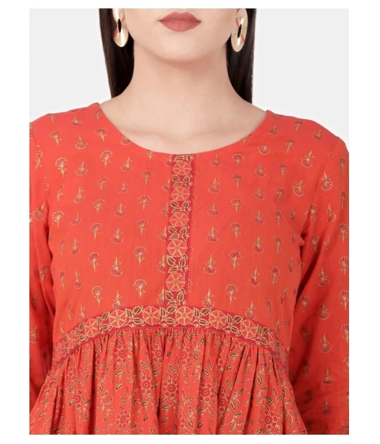 Alena - Orange Cotton Womens Flared Kurti - S