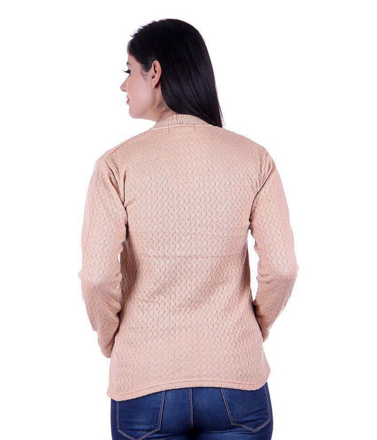 eWools.in Beige Woollen Full Sleeves Buttoned Cardigan - M