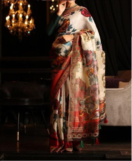 Buy Very Much Indian Pure Linen Saree With Sleek Border And Exclusive  Design - Blue Online at Best Price | Distacart