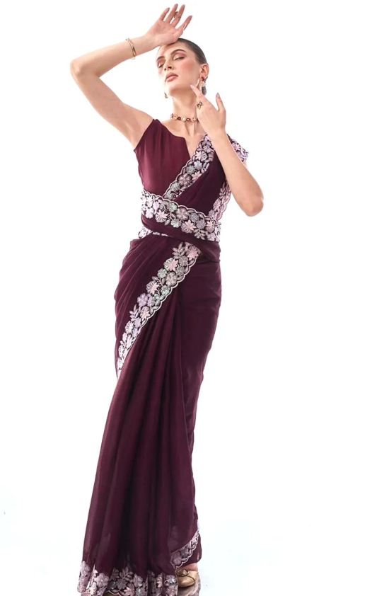 Preferable Wine Color Georgette Saree