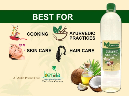 Jeevasassya Wood Pressed & Unrefined Coconut Oil 1 L (Chekku) For Cooking, Ayurvedic Practices, Skin & Hair Care