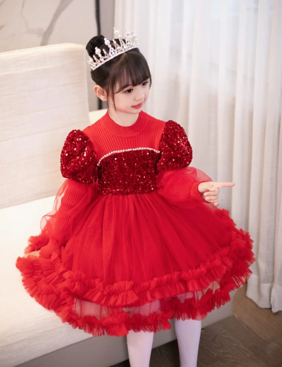 Glamour  Girls Party Dress-Red / 5-6 Years / 120