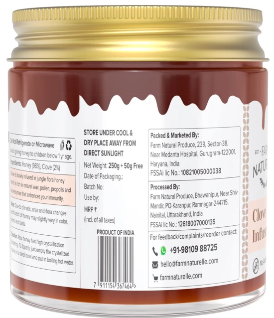 Farm Naturelle-Cinnamon Infused Honey |300g and Clove Honey 55g | No Added Sugars, Improves Immunity| 100% Pure Raw Natural Wild Forest Honey|