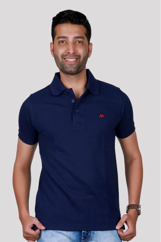 Solid Men Polo Neck Navy Blue T-Shirt