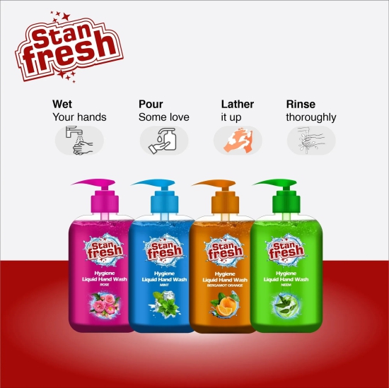 Stanfresh Liquid Handwash Bottle- 500ml (Orange ,Neem, Mint & Rose)