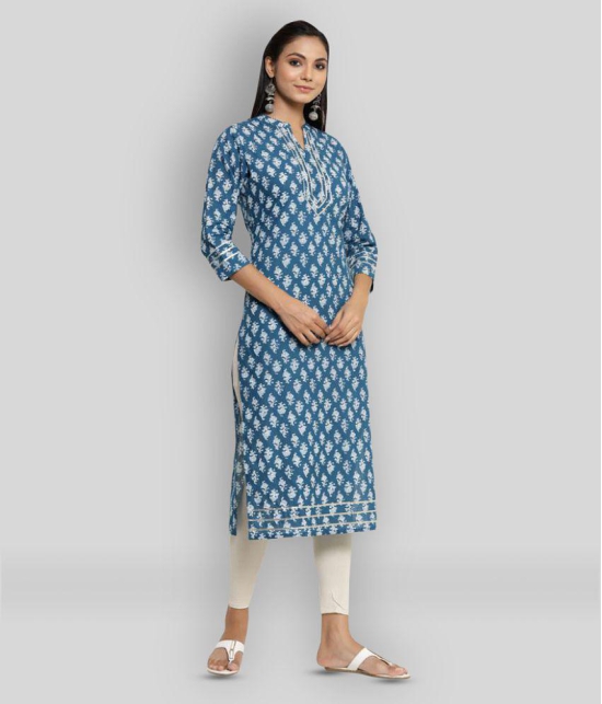 KIPEK - Blue Cotton Women's Straight Kurti ( Pack of 1 ) - XL