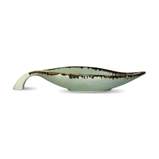 Ceramic Dining Studio Collection Sea Green Leaf Shaped Glazed Ceramic Serving Platter